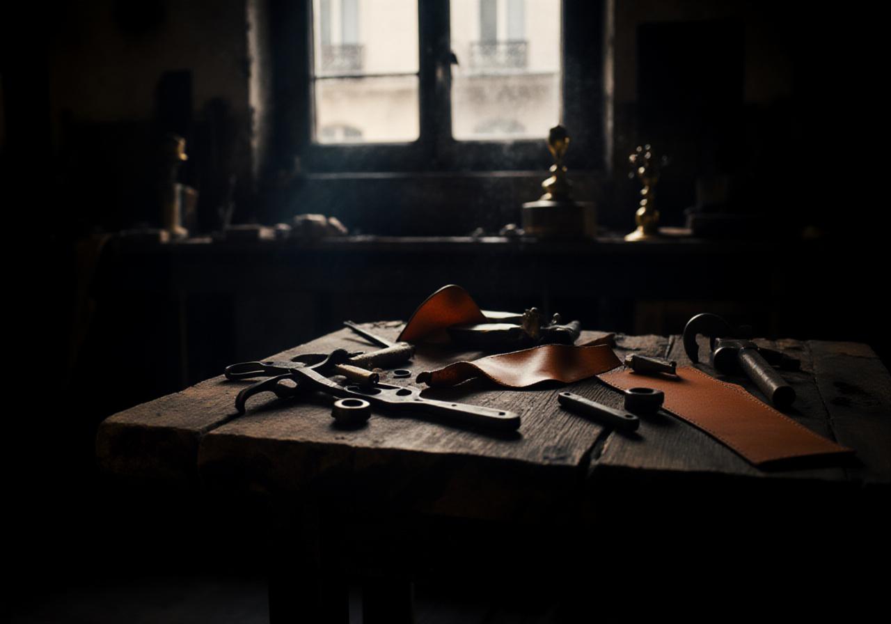 Atelier d'artisanat brut avec outils traditionnels